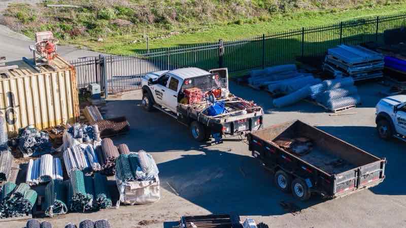 Aerial view of the Humboldt Fence Co. yard at 564 State Hwy 36 in Fortuna, CA