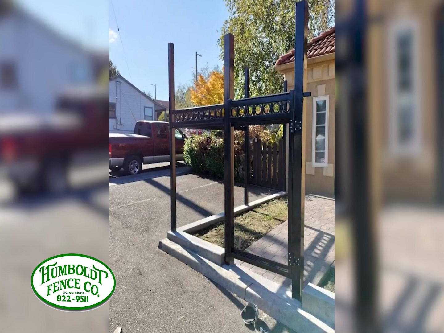 Ornamental iron fence installation in progress on a Humboldt County property
